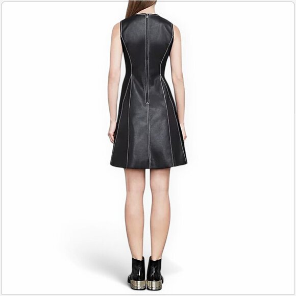 BCBGMaxAzria BCBG Jolee Lace-Up Faux Leather Ponte Knit Flared Dress New NWT L - Picture 2 of 7